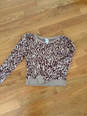 Maeve Beige and Burgundy Leopard-Print Crewneck